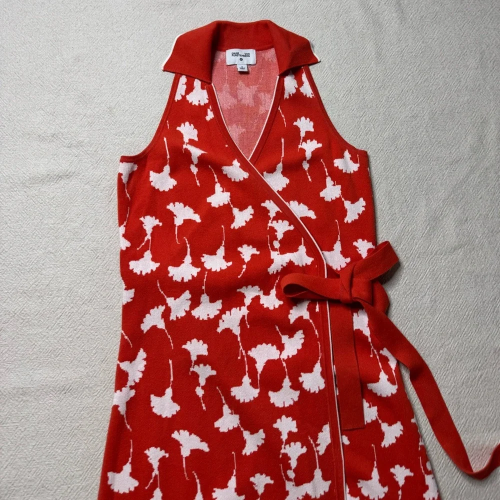 DVF for Target Orange Floral Ginko Print Jersey Knit Wrap Midi Dress S Preppy - Picture 5 of 9